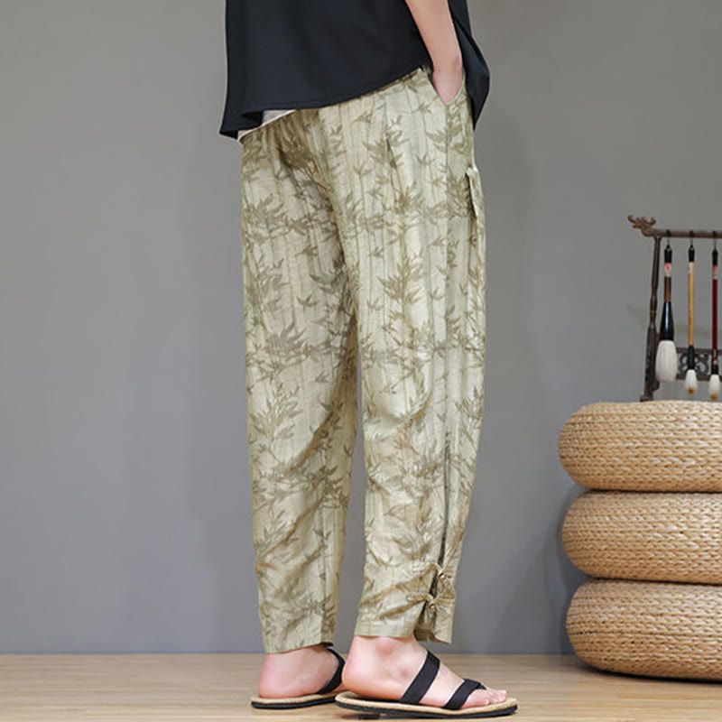 Buddha Stones竹 アンクル フロッグボタン ドローストリング メンズ パンツ ポケット付き - image 7