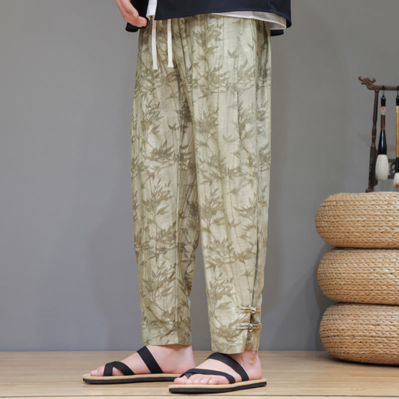 Buddha Stones竹 アンクル フロッグボタン ドローストリング メンズ パンツ ポケット付き - image 3