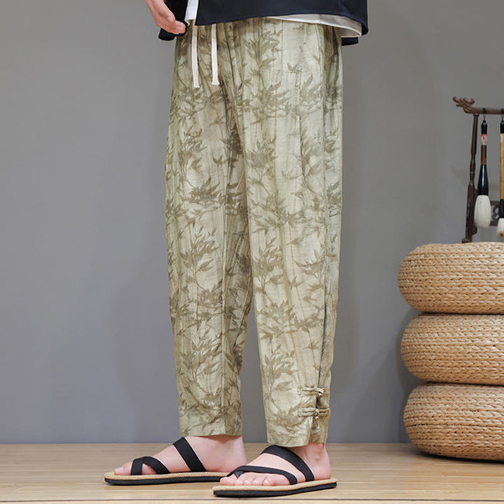 Buddha Stones竹 アンクル フロッグボタン ドローストリング メンズ パンツ ポケット付き - image 3
