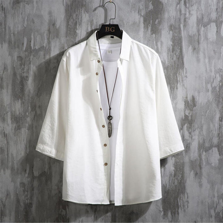 Buddha Stonesカジュアル 無地 フロントボタン 七分袖 メンズシャツ - 白 - US/UK/AU50、 EU60 (7XL) - image 0