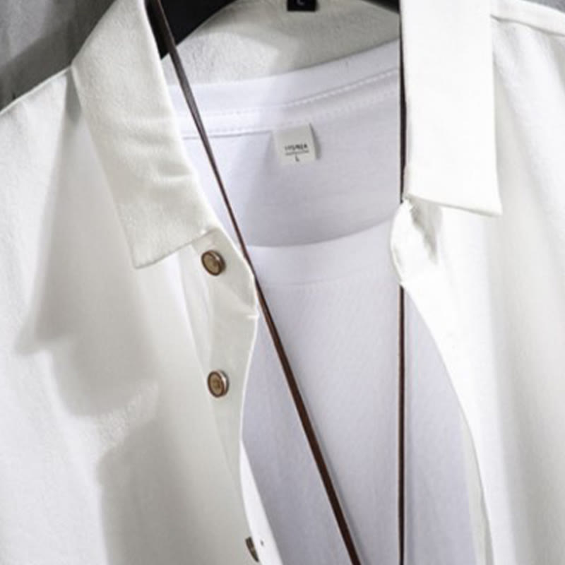 Buddha Stonesカジュアル 無地 フロントボタン 七分袖 メンズシャツ - image 2