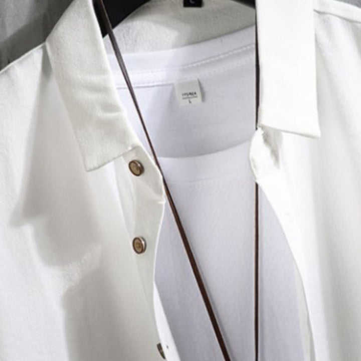 Buddha Stonesカジュアル 無地 フロントボタン 七分袖 メンズシャツ - image 2