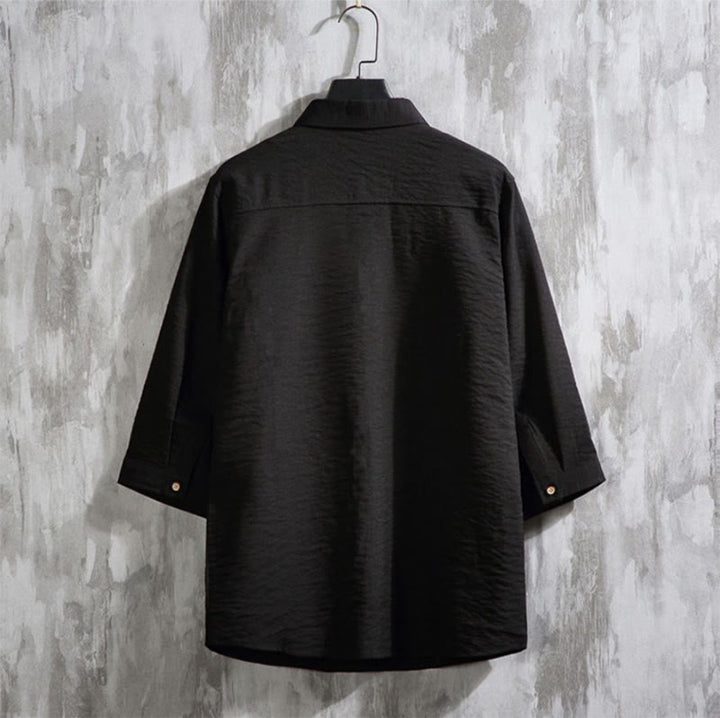 Buddha Stonesカジュアル 無地 フロントボタン 七分袖 メンズシャツ - image 13