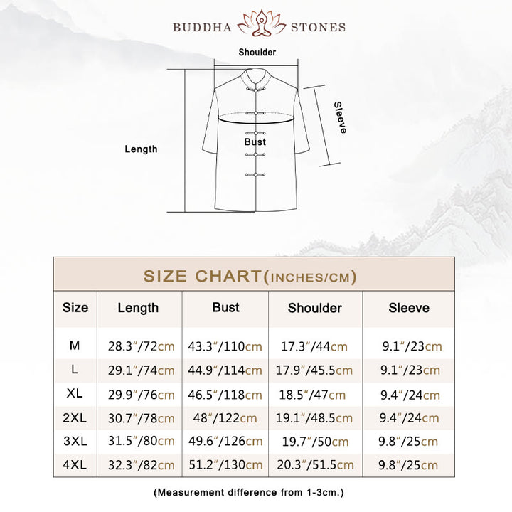 Buddha Stonesカエルボタン フーキャラクター ドラゴン 竹の葉 中国唐装 半袖シャツ リネン ポケット付き - image 4