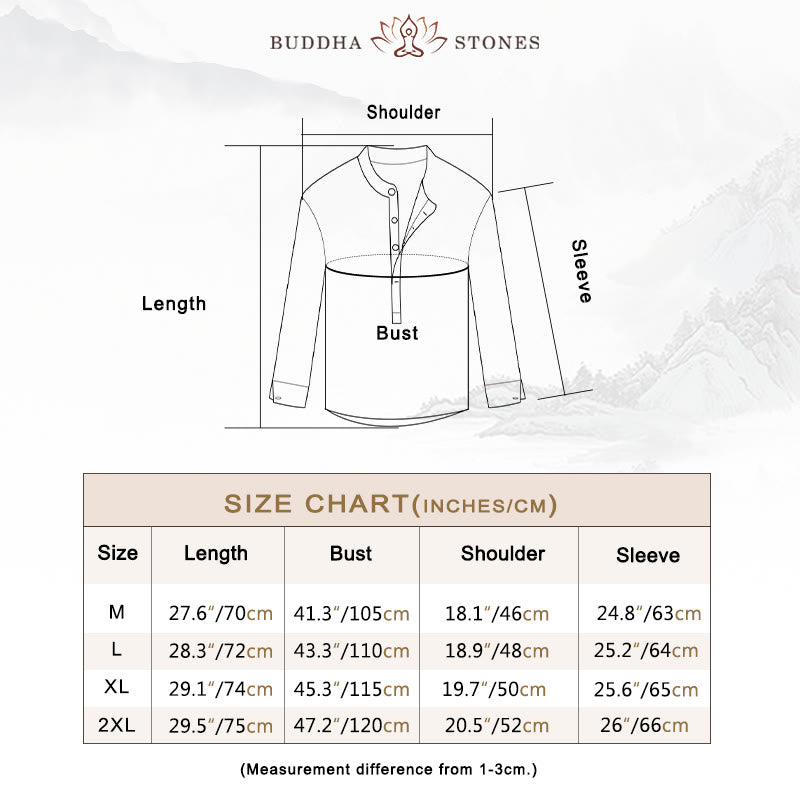 Buddha Stones メンズ コットンリネン 無地 長袖 ハーフボタンシャツ - image 6