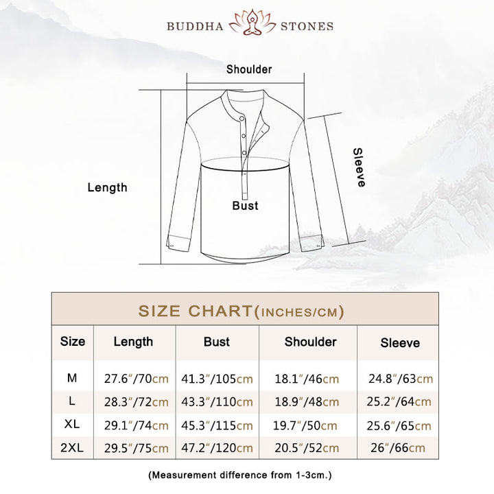 Buddha Stones メンズ コットンリネン 無地 長袖 ハーフボタンシャツ - image 6