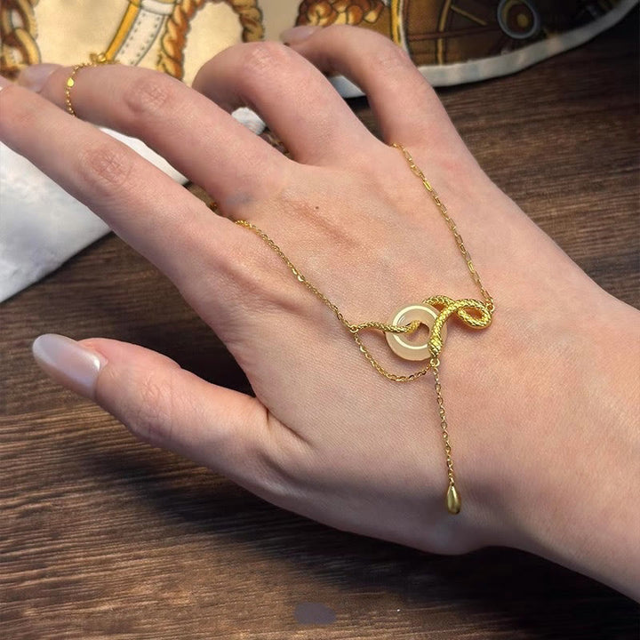 Buddha Stonesカルセドニー ピースバックル 925スターリングシルバー ゴールド 蛇年 ハーモニーネックレスペンダント