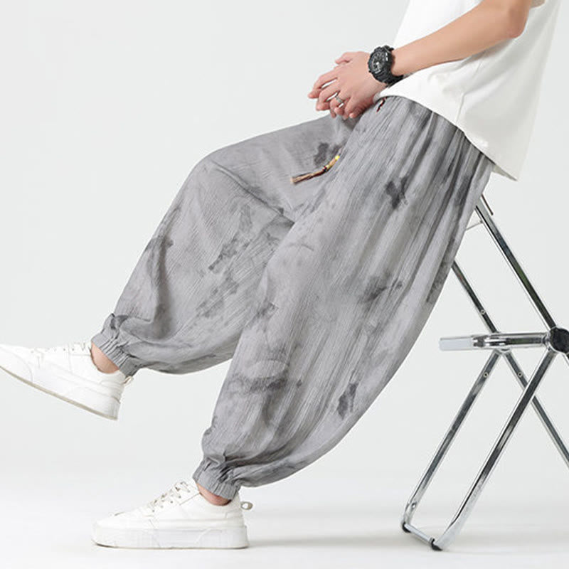 Buddha Stonesの花のスケッチ編み込みドローストリングリネンメンズパンツ（ポケット付き） - image 9