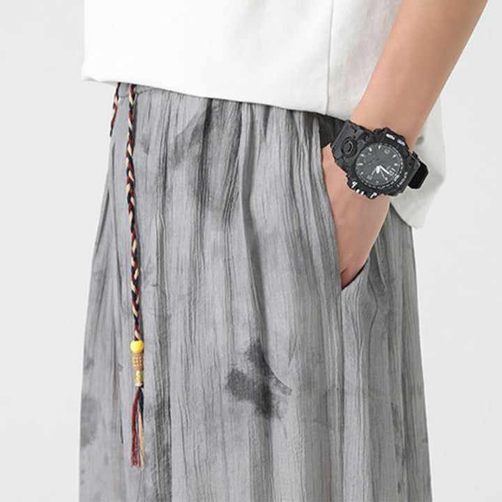 Buddha Stonesの花のスケッチ編み込みドローストリングリネンメンズパンツ（ポケット付き） - image 11