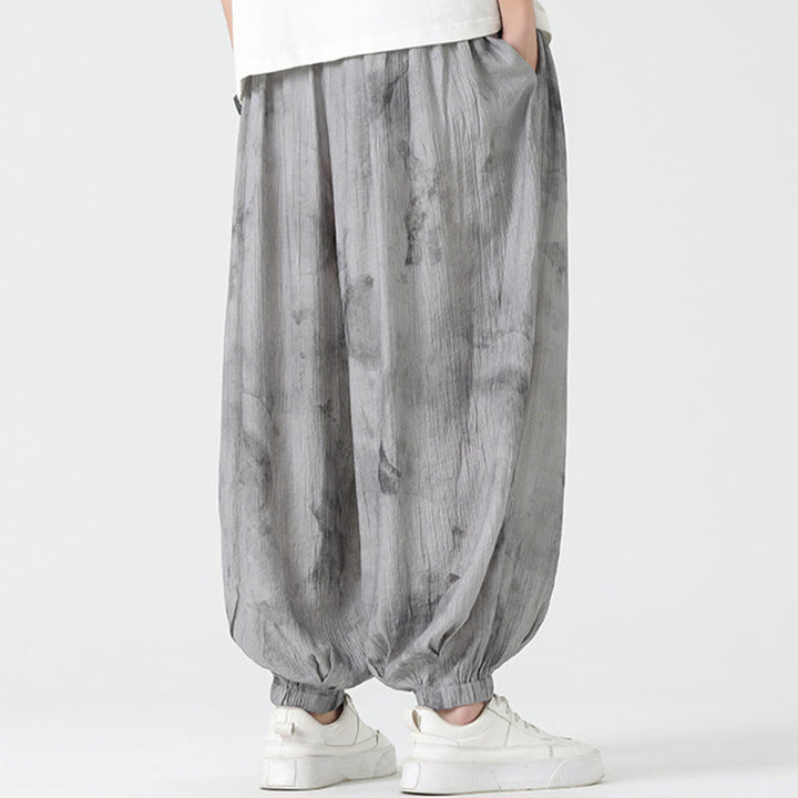 Buddha Stonesの花のスケッチ編み込みドローストリングリネンメンズパンツ（ポケット付き） - image 3
