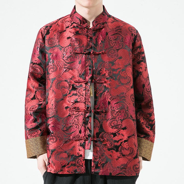 Buddha Stones中国龍 カエルボタン 唐装 コットン メンズ ジャケット シャツ