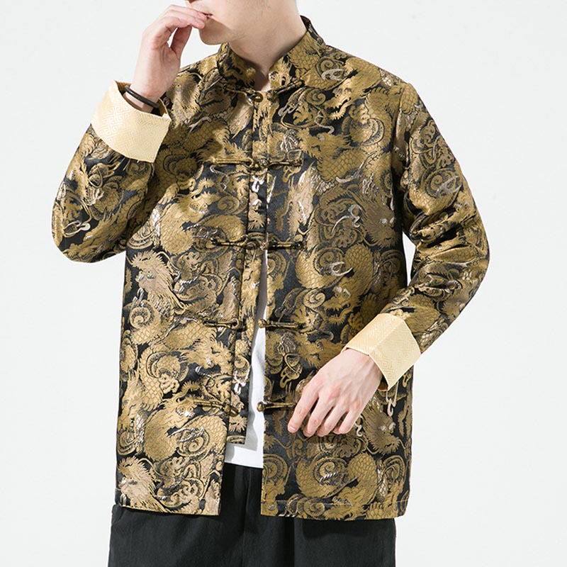 Buddha Stones中国龍 カエルボタン 唐装 コットン メンズ ジャケット シャツ