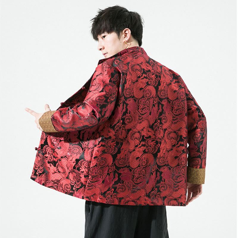 Buddha Stones中国龍 カエルボタン 唐装 コットン メンズ ジャケット シャツ