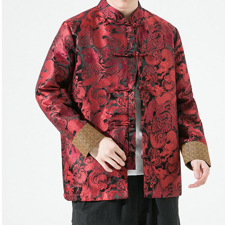 Buddha Stones中国龍 カエルボタン 唐装 コットン メンズ ジャケット シャツ