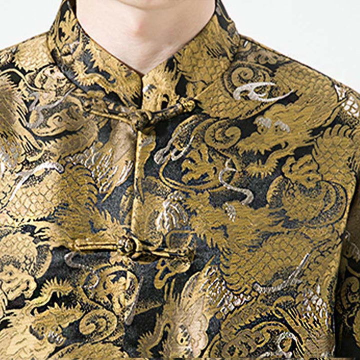 Buddha Stones中国龍 カエルボタン 唐装 コットン メンズ ジャケット シャツ