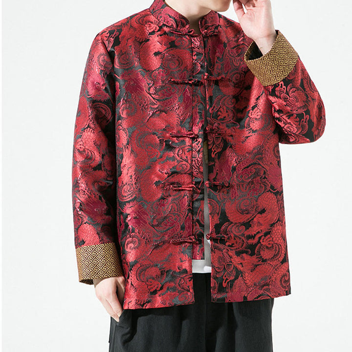 Buddha Stones中国龍 カエルボタン 唐装 コットン メンズ ジャケット シャツ