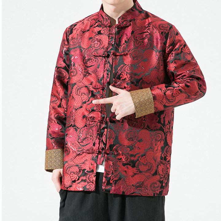 Buddha Stones中国龍 カエルボタン 唐装 コットン メンズ ジャケット シャツ