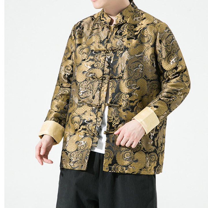 Buddha Stones中国龍 カエルボタン 唐装 コットン メンズ ジャケット シャツ