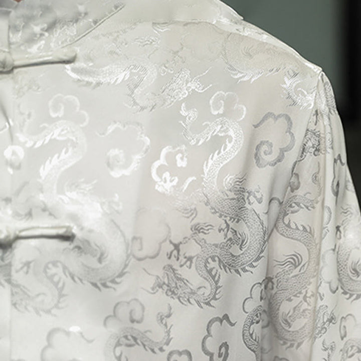 Buddha Stonesカジュアルドラゴン柄カエルボタン唐装リネンメンズジャケットシャツ - image 21