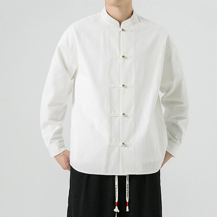 Buddha Stones無地 カエルボタン 唐装 コットン メンズ ジャケット シャツ  - 白 - US/UK/AU46、 EU56 (5XL) - image 10
