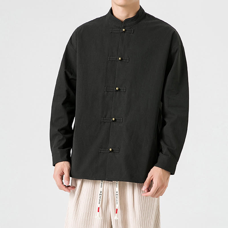 Buddha Stones無地 カエルボタン 唐装 コットン メンズ ジャケット シャツ  - image 1