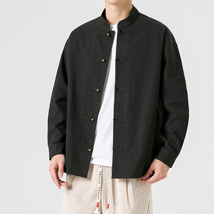 Buddha Stones無地 カエルボタン 唐装 コットン メンズ ジャケット シャツ  - image 3