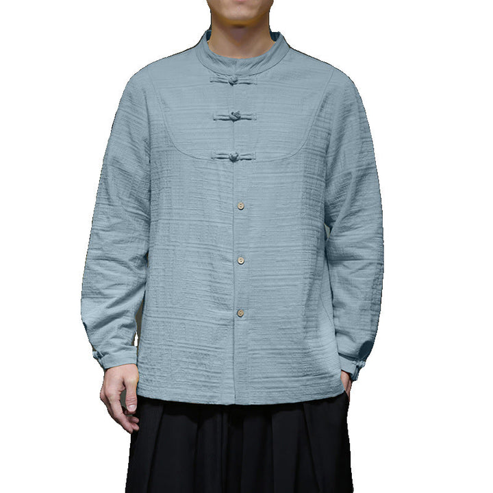 Buddha Stones無地 ハーフフロッグボタン 唐装 コットンリネン メンズ ジャケット シャツ - image 7