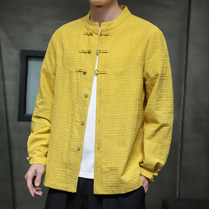 Buddha Stones無地 ハーフフロッグボタン 唐装 コットンリネン メンズ ジャケット シャツ - image 31