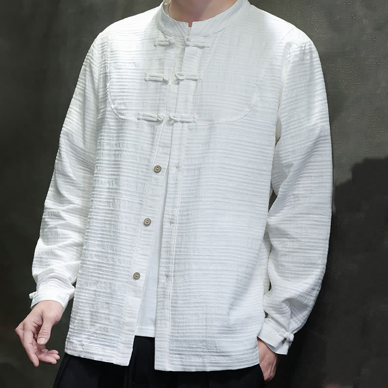 Buddha Stones無地 ハーフフロッグボタン 唐装 コットンリネン メンズ ジャケット シャツ - image 11