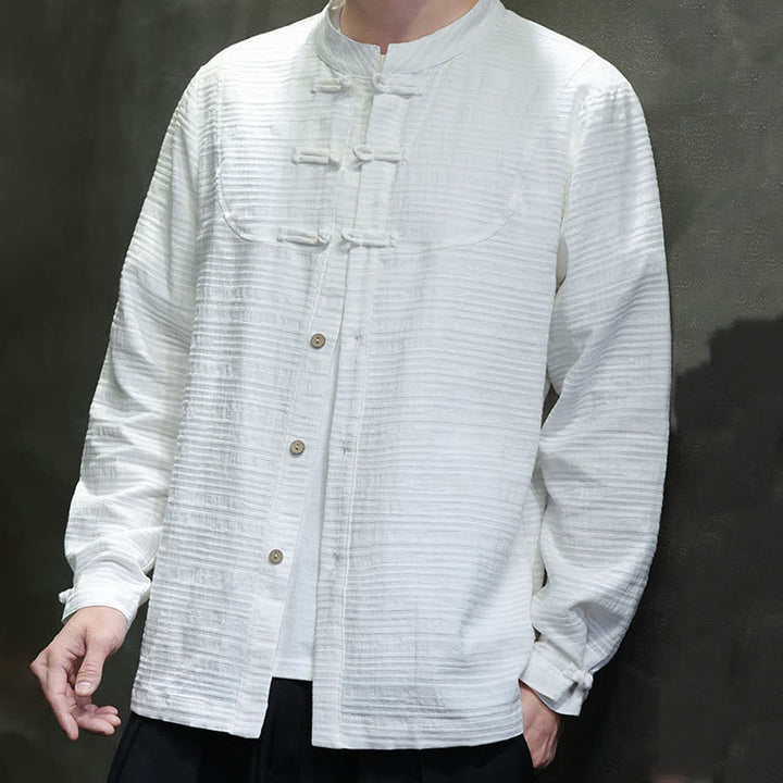 Buddha Stones無地 ハーフフロッグボタン 唐装 コットンリネン メンズ ジャケット シャツ - image 11