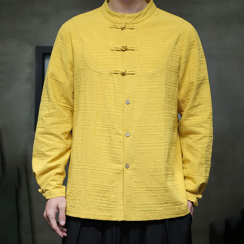 Buddha Stones無地 ハーフフロッグボタン 唐装 コットンリネン メンズ ジャケット シャツ - image 25