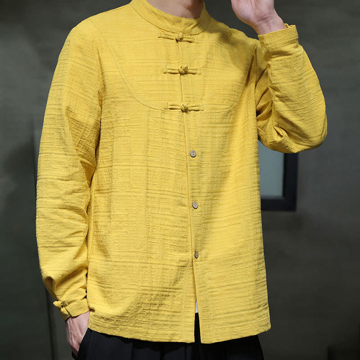 Buddha Stones無地 ハーフフロッグボタン 唐装 コットンリネン メンズ ジャケット シャツ - image 26