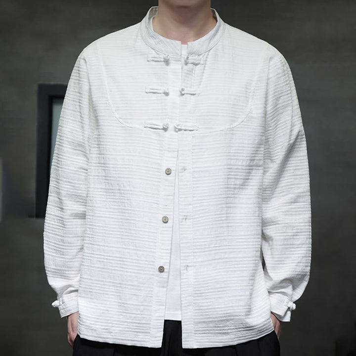 Buddha Stones無地 ハーフフロッグボタン 唐装 コットンリネン メンズ ジャケット シャツ - image 9