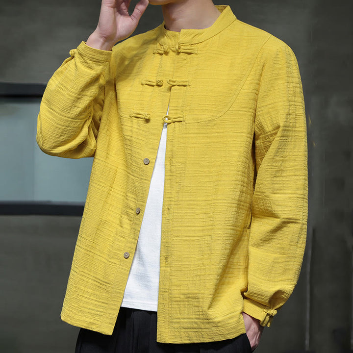 Buddha Stones無地 ハーフフロッグボタン 唐装 コットンリネン メンズ ジャケット シャツ - image 30