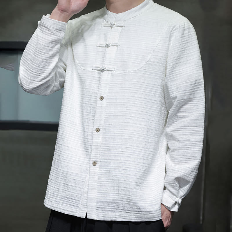 Buddha Stones無地 ハーフフロッグボタン 唐装 コットンリネン メンズ ジャケット シャツ - image 10