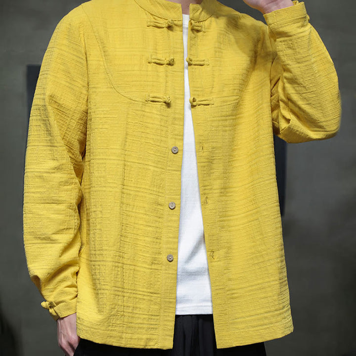 Buddha Stones無地 ハーフフロッグボタン 唐装 コットンリネン メンズ ジャケット シャツ - image 27