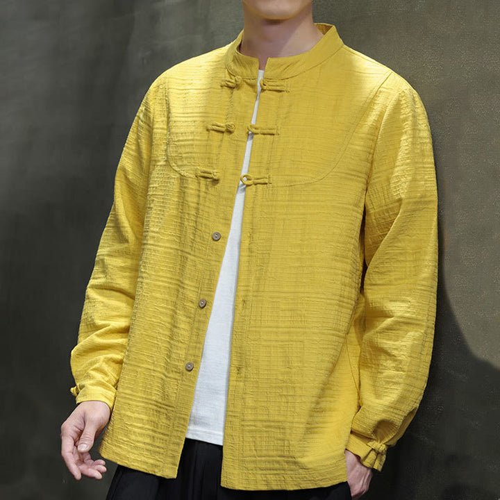 Buddha Stones無地 ハーフフロッグボタン 唐装 コットンリネン メンズ ジャケット シャツ - image 32