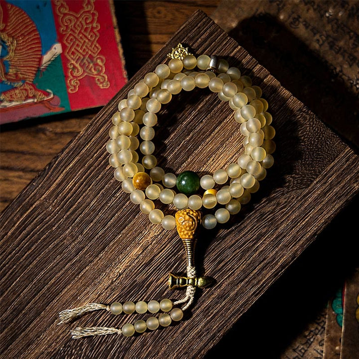 Buddha Stonesチベット 108Mala入り 数珠 十二支 出生仏 天然 羊の角 富のブレスレット