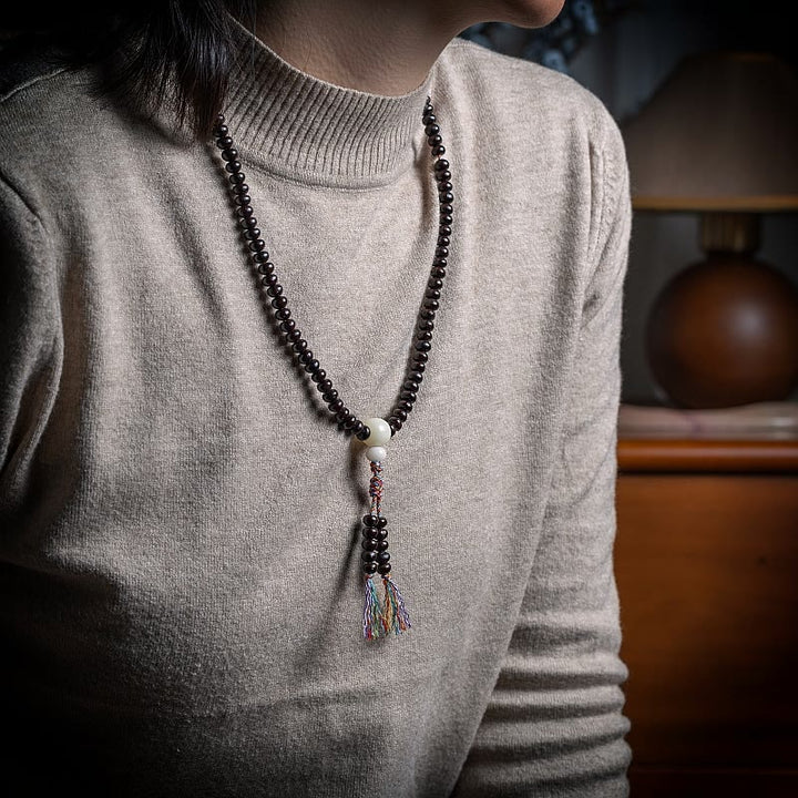 Buddha Stones108 個入りMalaビーズ ボウル 菩提樹 色付きロープ 平和ブレスレット