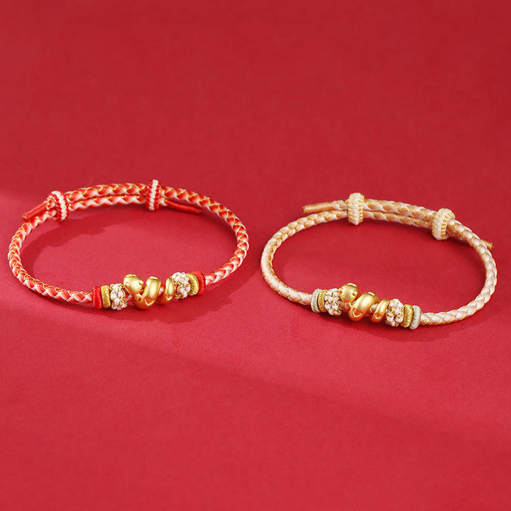 Buddha Stones999 スターリングシルバー グラデーション レッドストリング 蛇年 幸運 編み込みブレスレット