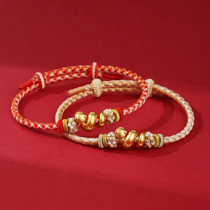 Buddha Stones999 スターリングシルバー グラデーション レッドストリング 蛇年 幸運 編み込みブレスレット