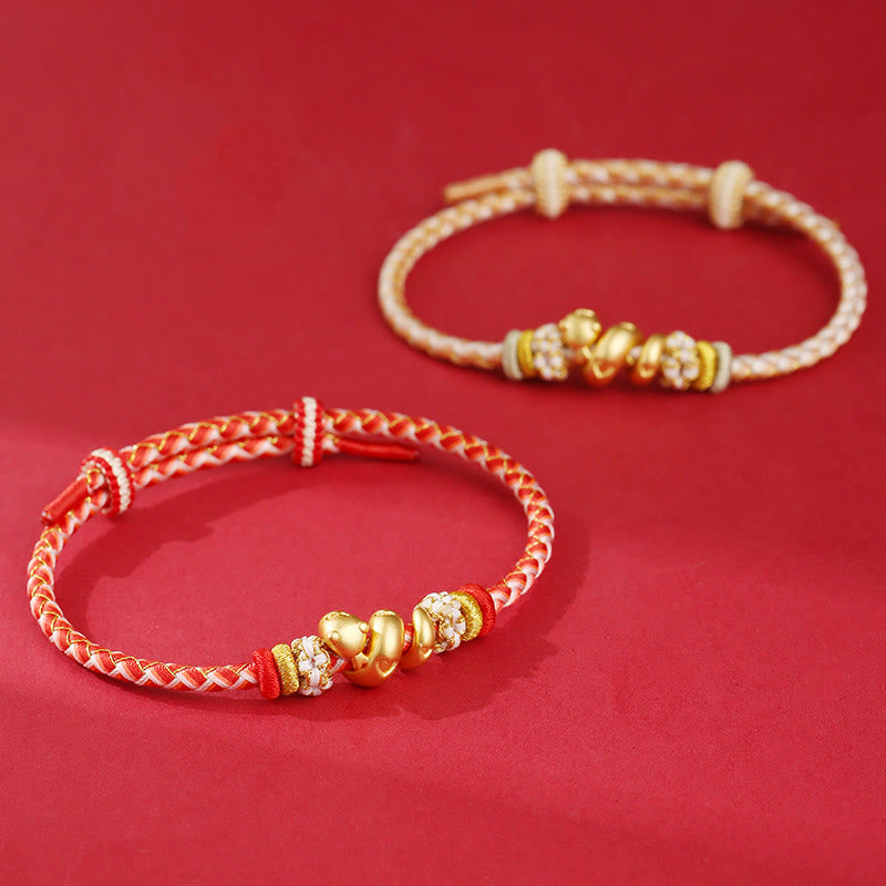 Buddha Stones999 スターリングシルバー グラデーション レッドストリング 蛇年 幸運 編み込みブレスレット