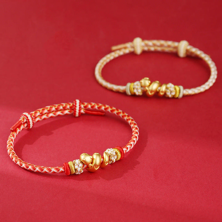 Buddha Stones999 スターリングシルバー グラデーション レッドストリング 蛇年 幸運 編み込みブレスレット