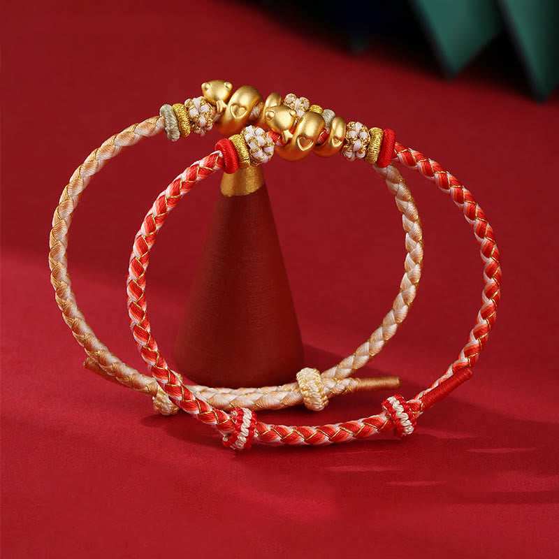 Buddha Stones999 スターリングシルバー グラデーション レッドストリング 蛇年 幸運 編み込みブレスレット