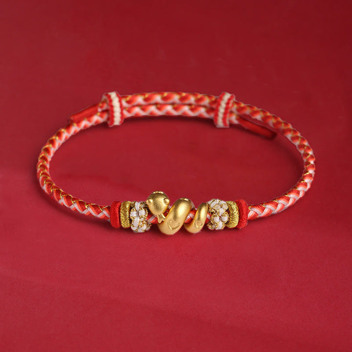 Buddha Stones999 スターリングシルバー グラデーション レッドストリング 蛇年 幸運 編み込みブレスレット
