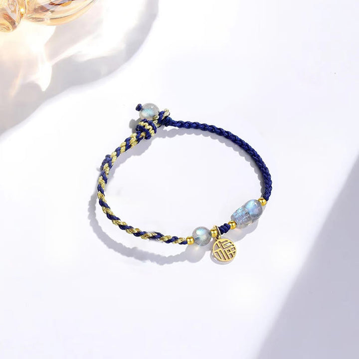 Buddha Stonesムーンストーン 貔貅 ブルータイガーアイ フーキャラクター ヒーリング カップル ストリングブレスレット