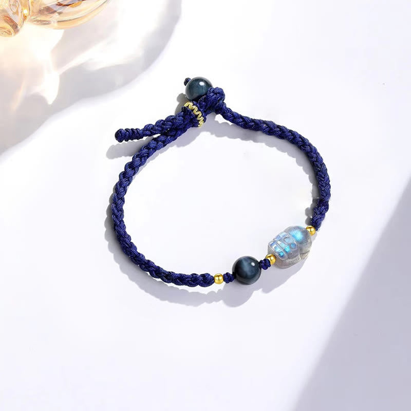 Buddha Stonesムーンストーン 貔貅 ブルータイガーアイ フーキャラクター ヒーリング カップル ストリングブレスレット