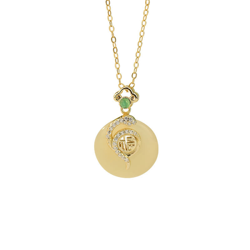 Buddha Stones925 スターリングシルバー 福文字 和田翡翠 平和バックル 蛇年 幸運 ネックレス ペンダント