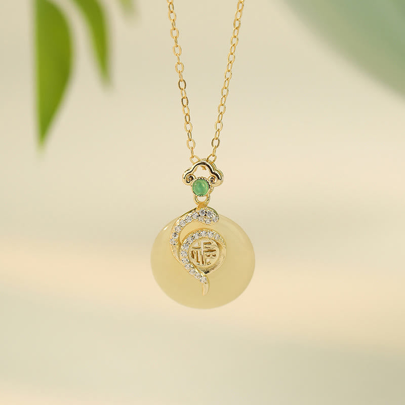 Buddha Stones925 スターリングシルバー 福文字 和田翡翠 平和バックル 蛇年 幸運 ネックレス ペンダント
