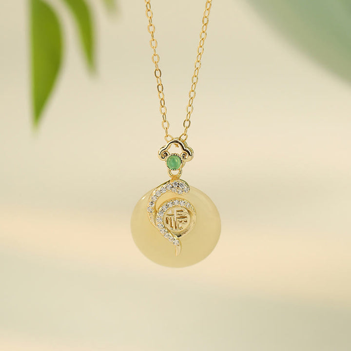 Buddha Stones925 スターリングシルバー 福文字 和田翡翠 平和バックル 蛇年 幸運 ネックレス ペンダント